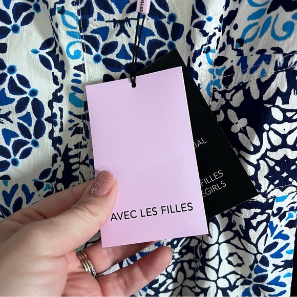 Avec Les Filles Sweetheart Neck Cotton Mini Sundress In Blue and White size 8 - Picture 8 of 10